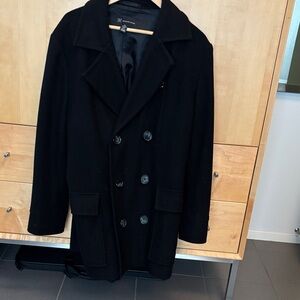 INC Men's Double-Breasted Black Wool Peacoat